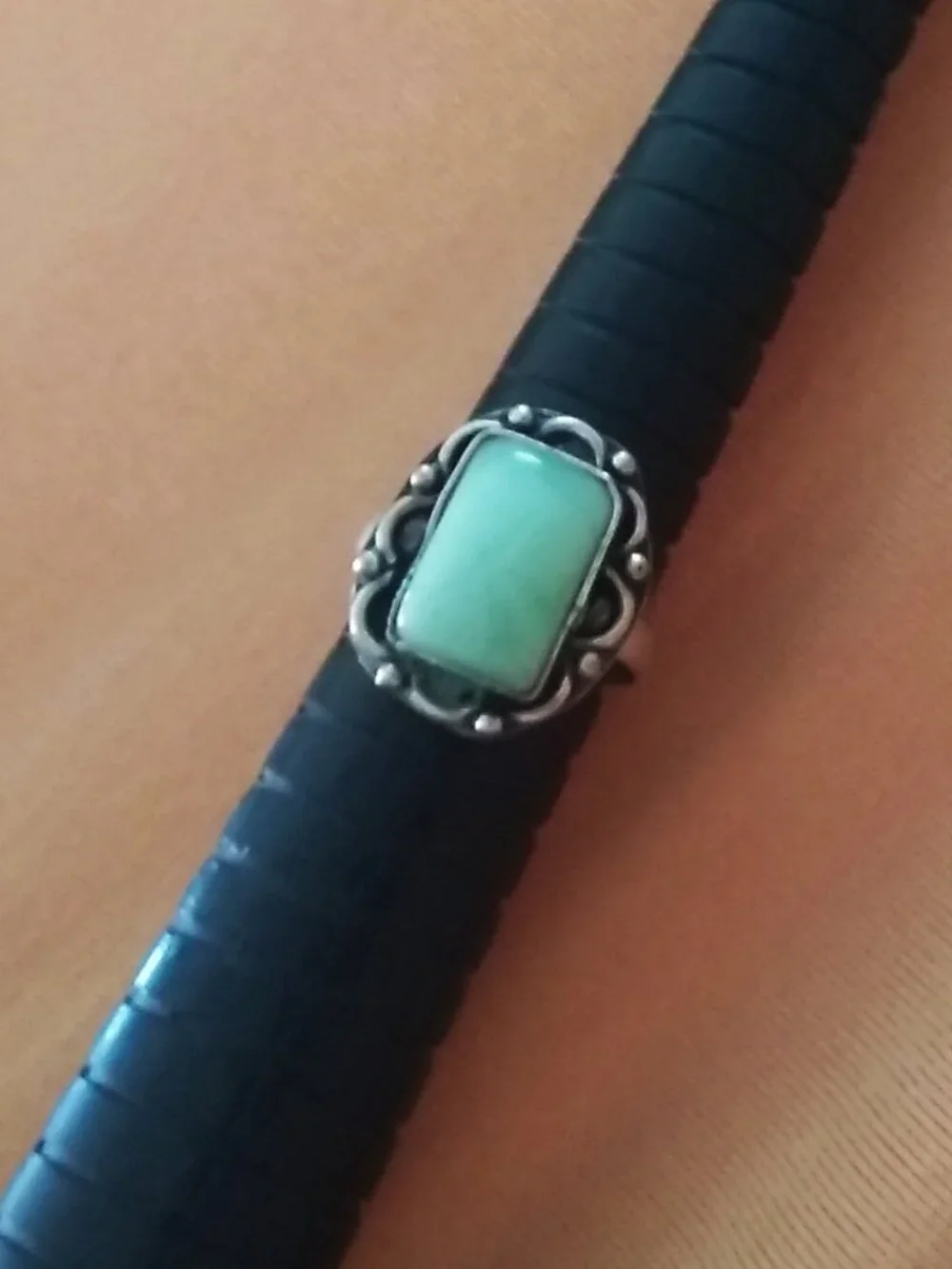 Sz 6.5 ~ Pale Green Amazonite Ring! SilverPlated - Boho Girlie Feminine Festival